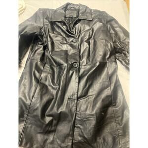 Kathy Ireland Womens Genuine Leather Car Coat Medium Black Button Quilted Lined